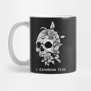 Skull with flowers 1 Corinthians 15:55 Mug